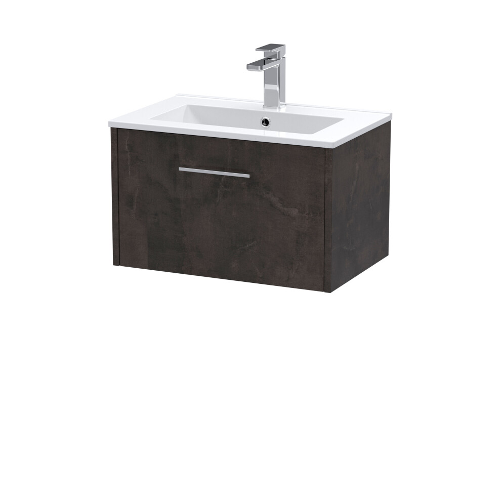 Balterley Winshill Contemporary 1 Drawer Wall Hung Vanity Unit With Minimalist Basin, Metallic Slate, 600Mm