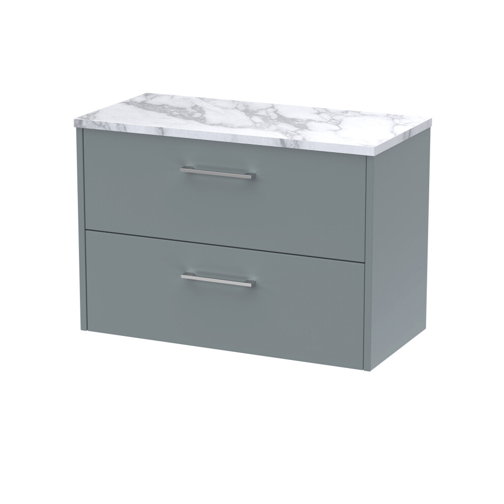 Photos - Washbasin cabinet Winshill Contemporary 2 Drawer Wall Hung Vanity Unit with Laminate Worktop, Grey, 800mm Grey BFPF2326LCM