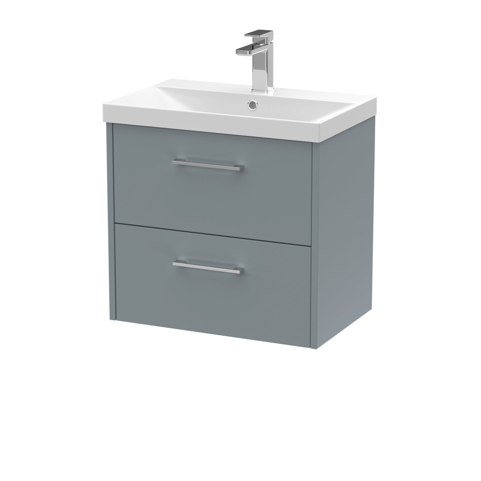 Balterley Winshill Contemporary 2 Drawer Wall Hung Vanity Unit With Thin Edge Basin, Grey, 600Mm