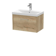 Winshill Contemporary 1 Drawer Wall Hung Vanity Unit with Thin Edge Basin, Light Oak, 600mm