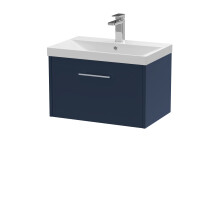 Winshill Contemporary 1 Drawer Wall Hung Vanity Unit with Thin Edge Basin, Dark Blue, 600mm