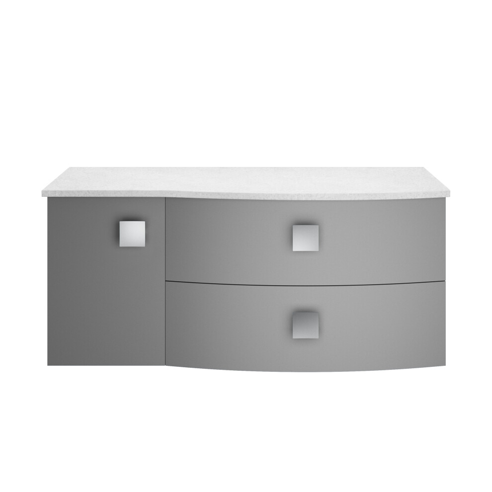 Balterley Gentleshaw Contemporary 2 Drawer Right-Hand Wall Hung Vanity Unit With White Marble Worktop, 1000Mm White,Grey