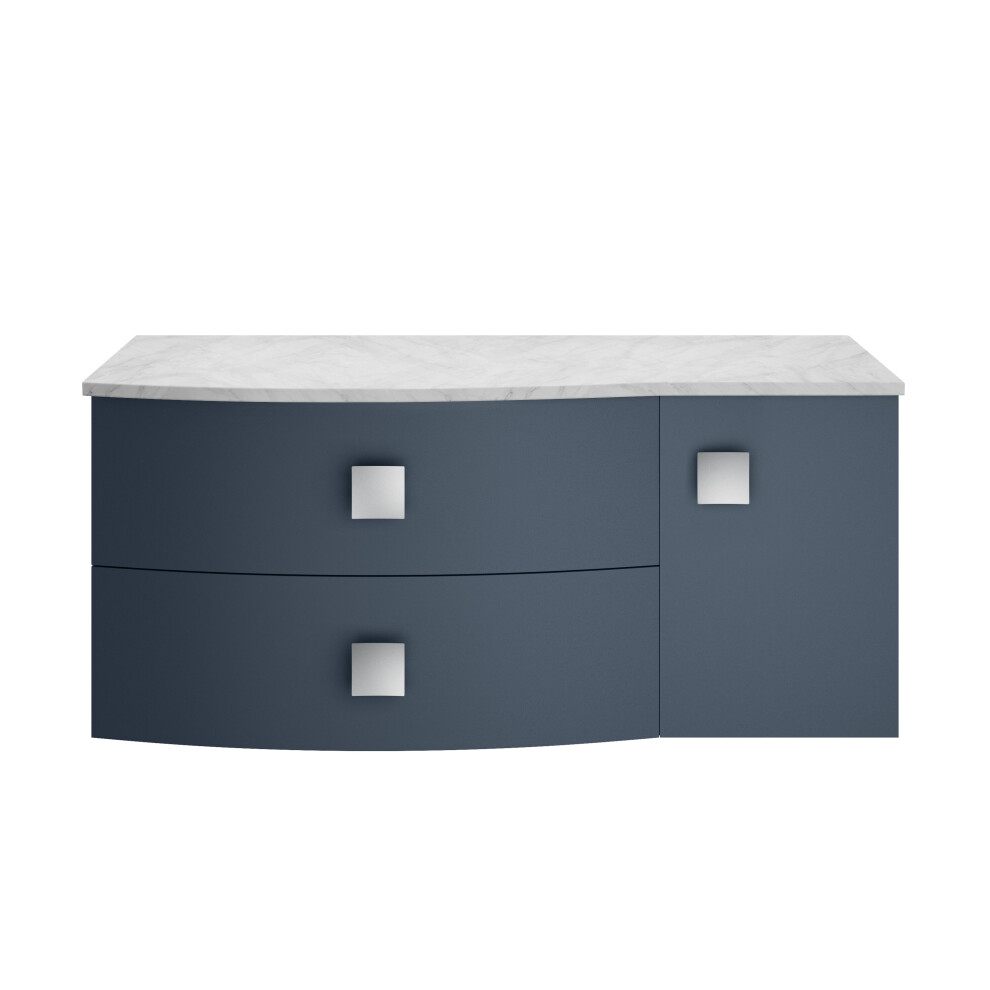 Balterley Gentleshaw Contemporary 2 Drawer Left-Hand Wall Hung Vanity Unit With Marble Worktop, Mineral 1000Mm Blue