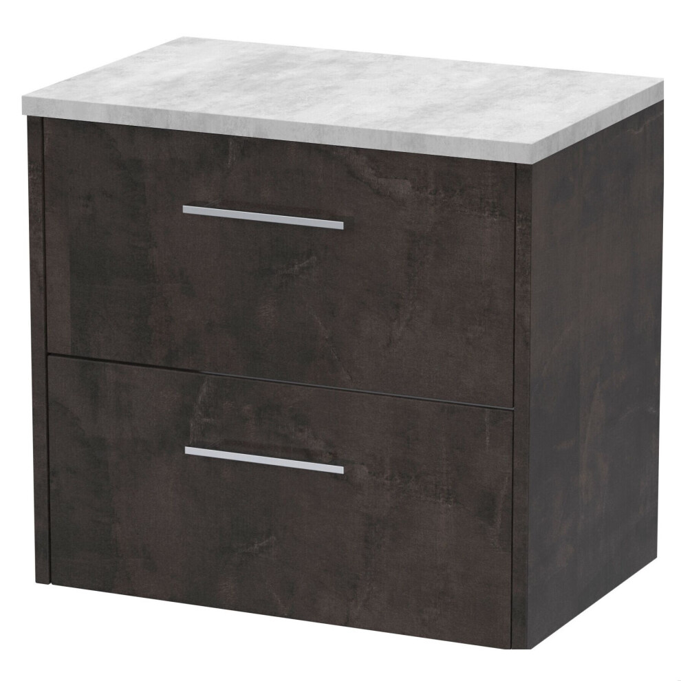 Balterley Winshill Contemporary 2 Drawer Wall Hung Vanity Unit With Laminate Worktop, Woodgrain Dark Grey, 600Mm