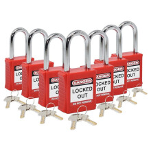 Juego de Candados de Bloqueo y Etiquetado: 7 Candados LotoLock Rojos, con Llaves Diferentes, Candado con 2 Llaves Rojas de Latón Incluidas