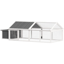 Gallinero con ponedero, puerta y techo abatible para 4 a 8 gallinas, 240 x 112,5 x 76 cm, blanco