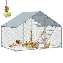 Recinto exterior para gallinero, corral de malla metálica de 6 m² con percha y comedero, acero galvanizado Ø25 mm
