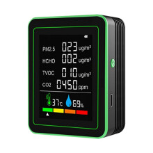 Total Inteligente WiFi Sensor de Calidad del Aire de Guardia Multifunción CO2/TVOC/HCHO/PM2.5/Temperatura/Humedad Negro