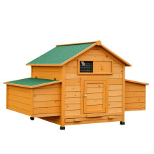 Gallinero de madera para 4 gallinas, jaula con ponedero, techo impermeable con bisagras, color amarillo.
