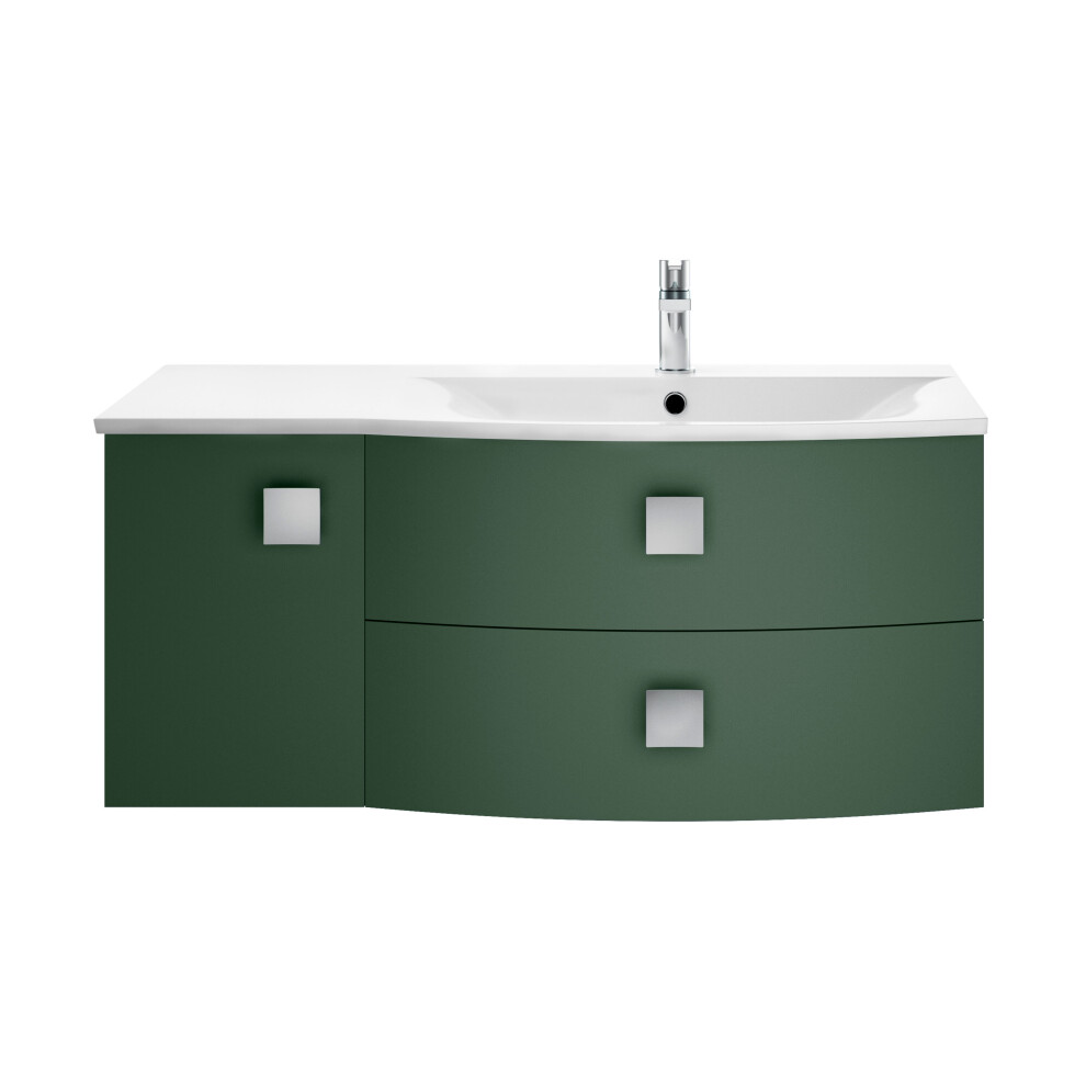Balterley Gentleshaw Contemporary 1 Door 2 Drawer Right-Hand Wall Hung Vanity Unit With Curved Basin, Hunter 1000Mm Green