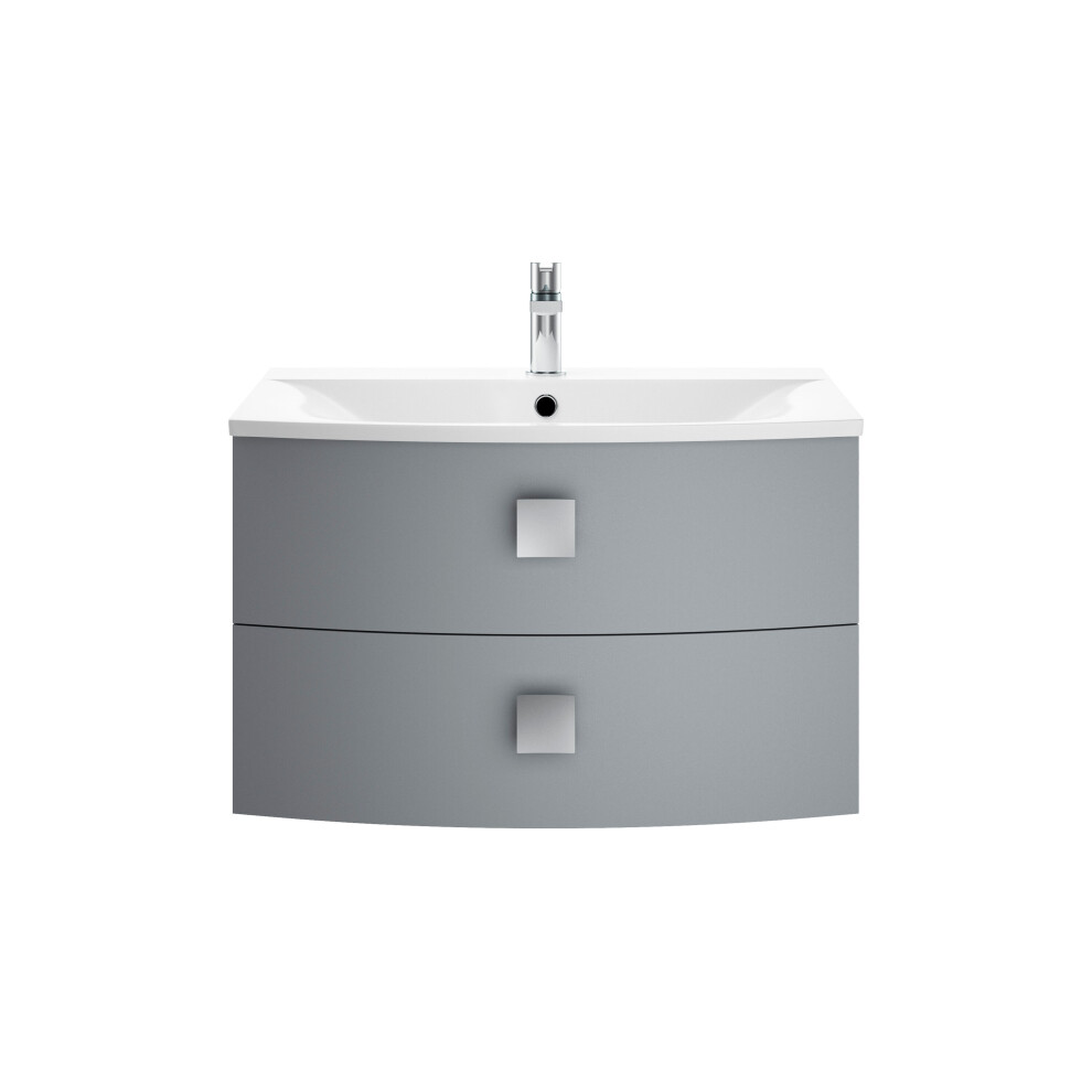 Balterley Gentleshaw Contemporary 2 Drawer Wall Hung Vanity Unit With Curved Basin, Dove 700Mm Grey