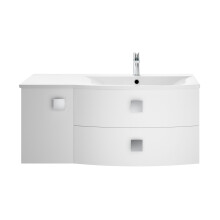 Gentleshaw Contemporary 1 Door 2 Drawer Right-Hand Wall Hung Vanity Unit with Curved Basin, Moon White, 1000mm