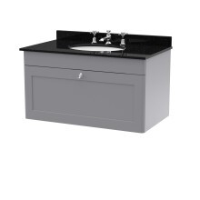 Swynnerton Traditional 1 Drawer Wall Hung Vanity Unit with Marble Basin, Satin Grey, 800mm