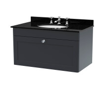 Swynnerton Traditional 1 Drawer Wall Hung Vanity Unit with Marble Basin, Dark Grey, 800mm