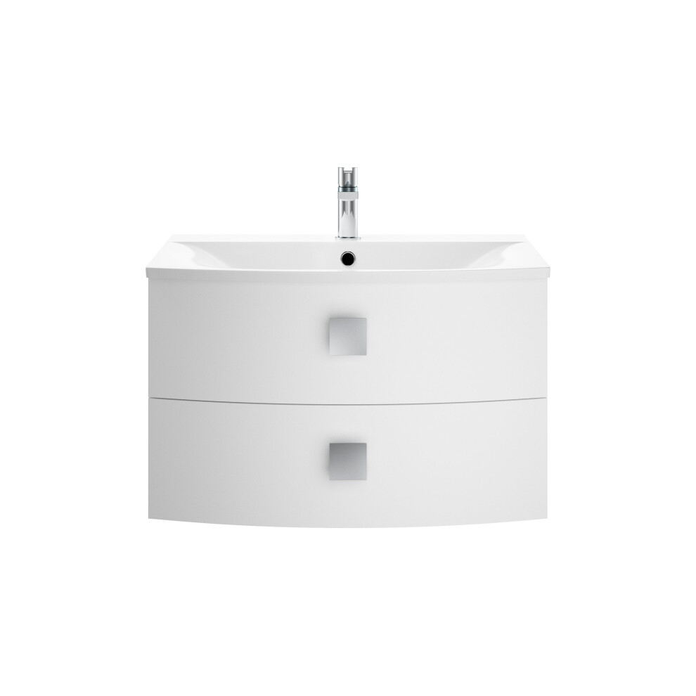 Balterley Gentleshaw Contemporary 2 Drawer Wall Hung Vanity Unit With Curved Basin, Moon 700Mm White