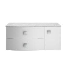 Gentleshaw Contemporary Left-Hand Wall Hung Vanity Unit with Grey Marble Worktop, Moon White, 1000mm