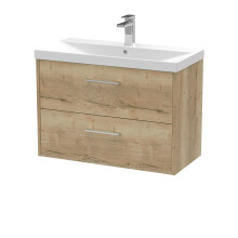 Winshill Contemporary 2 Drawer Wall Hung Vanity Unit with Thin Edge Basin, Light Oak, 800mm