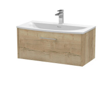 Winshill Contemporary 1 Drawer Wall Hung Vanity Unit with Curved Basin, Light Oak, 800mm