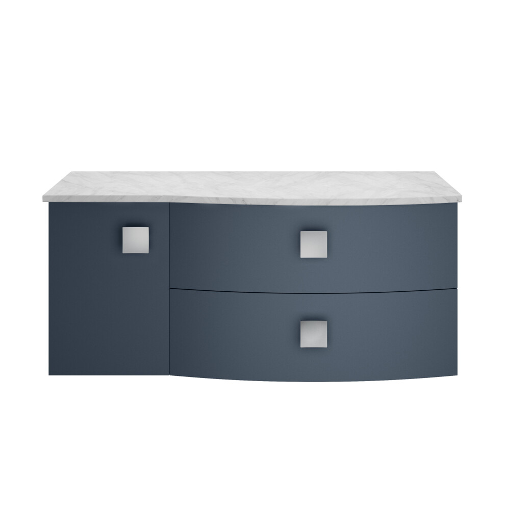 Balterley Gentleshaw Contemporary 2 Drawer Right-Hand Wall Hung Vanity Unit With Marble Worktop, Mineral 1000Mm Blue