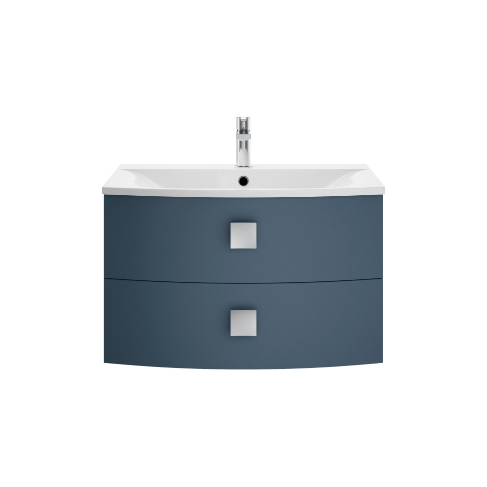 Balterley Gentleshaw Contemporary 2 Drawer Wall Hung Vanity Unit With Curved Basin, Mineral 700Mm Blue