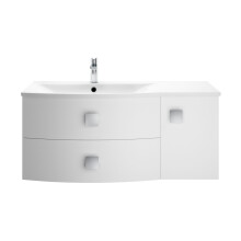 Gentleshaw Contemporary 1 Door 2 Drawer Left-Hand Wall Hung Vanity Unit with Curved Basin, Moon White, 1000mm