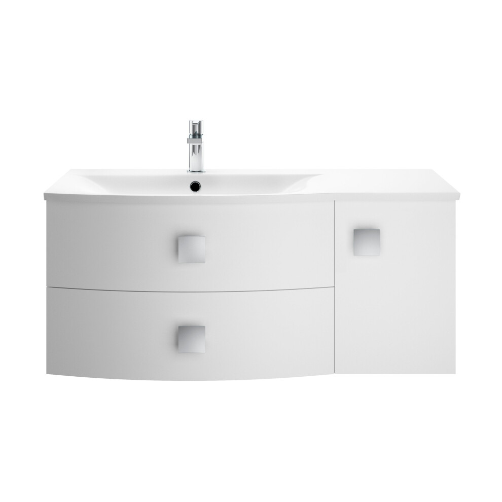 Balterley Gentleshaw Contemporary 1 Door 2 Drawer Left-Hand Wall Hung Vanity Unit With Curved Basin, Moon 1000Mm White