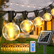 PBGMRT Dimmable Solar Outdoor String Lights - 30M/100FT G40 Solar Powered Garden Lights 38+2 LEDs, Remote 3 Timer 8 Modes Waterproof Outside Festoon