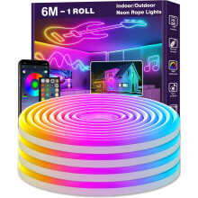 NUERPO LED 6M Neon Rope Lights, Flexible LED Cord Lights Controlled with App/Remote, IP65 Outdoor RGBWaterproof, Music Sync Led Neon Light Strip for