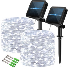 120 LED Solar Fairy Lights Outdoor, 2 Pack Total 24M/ 80Ft 240LEDS, 8 Modes with 8-Hour Timer, Outdoor Garden Lights, Waterproof String Lights, Suita