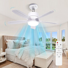 BomKra Ceiling Fan Light 40W E27 Ceiling Fans with Lights and Remote Control 52cm Dimmable 3000-6500K 3 Color 3 Speed Timing Fan Lights Ceiling for B