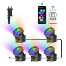 NATPOW Pond Lights Mains Powered, RGB Underwater Spot Light Aquarium Lights with APP/Remote Control, IP68 Waterproof Multicolour Submersible Lights f