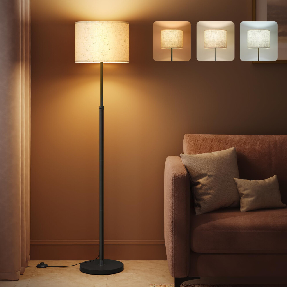 Vasagle Floor Lamp For Living Room, Adjustable Height 140-170 Cm, Modern Standing Lamp With Foot Switch, Fabric Lampshade, E27 Socket, Ink Lfl0 Black