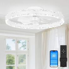 SUNKENET Ceiling Fans with Lights and Remote, 50cm LED Fan Ceiling Light, 3000K-6500K Dimmable Smart Ceiling Fan Light, 6 Wind Speeds & Reversible, W