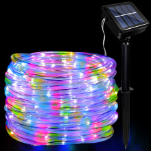 JIMACRO Outdoor Solar LED Rope Lights, IP65 Waterproof Rope Lights 12m/39.4ft 100LEDs Solar Decoration Lights with 8 Lighting Modes, Rope Fairy Light