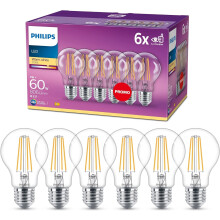 Philips LED Premium Classic A60 Light Bulbs 6 Pack [E27 Edison Screw] 7W - 60W Equivalent - Warm White (2700K), Non Dimmable.