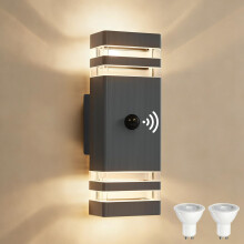 YOVGQOLV Outdoor Wall Lights PIR Motion Sensor, IP54 Waterproof Up Down Outside Light Mains Powered for Front Door Porch, Incl. 2x5w 3000K GU10 Bulb,