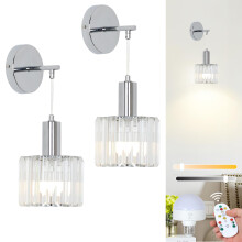 Stepeak Battery Operated Wall Lights Set of 2, Crystal Battery Operated Wall Lights Indoor with USB Bulb & Remote, Glass Rechargeable Wall Lamp for B