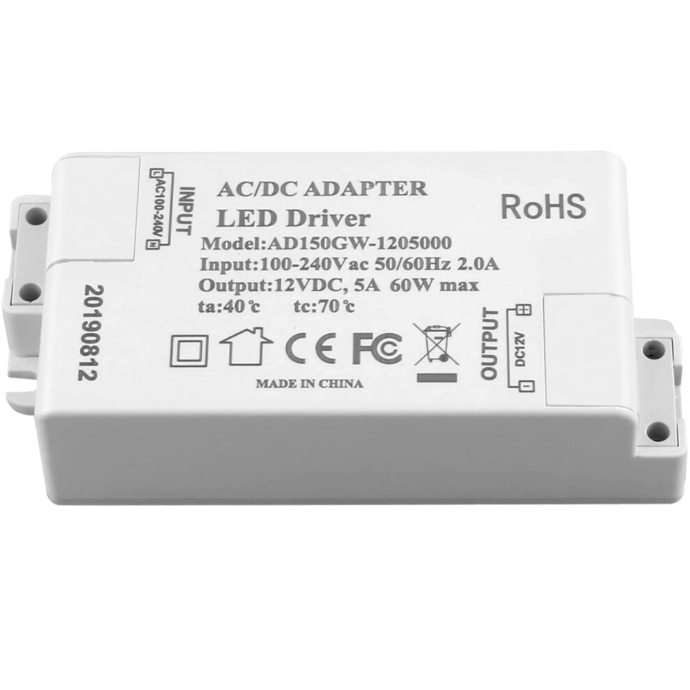 12V Led Driver 5A 60W Led Transformer, Low Voltage Led Driver Adapter,240V Ac To 12V Dc Constant Voltage Driver For Led Strip, Display, Cabinet Light 5002662162848