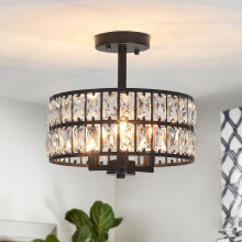 Crystal Ceiling Lights 3-Light Black Ceiling Lights Living Room Modern Crystal Chandelier Semi Flush Mount Chandeliers Ceiling Light Fittings Ceiling