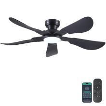 Kviflon 52 Inch Modern Ceiling Fans with Lights, Flush Mount Ceiling Fan with Light and Remote/APP Control, 5 Reversible 6 Speeds Curved Blades, 3 CC