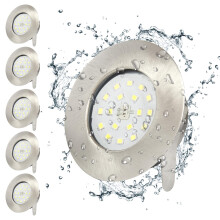 Wondlumi 6X 5W LED Downlights Ceiling Spot Lights Ultra Slim Recessed Ceiling Lights IP44 Round Brushed Chrome Spotlights Cool White 6000K 240V for B