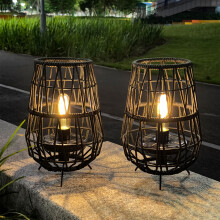 TRIROCKS Solar Lights Outdoor Garden, 2 Pack 30cm High Solar Lanterns with Olefin Rope, Waterproof Solar Garden Ornaments, Cordless Table Lamp for Pa