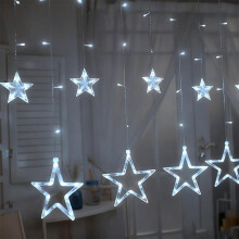 Christmas Window Lights Decorations Indoor, 2.5m LED Curtain Lights with 12 Stars 138 LED