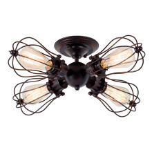 LULING Vintage Ceiling Light Industrial, Chandeliers E27 Socket Metal Wire Cage Lamp Semi-Flush Mount Rustic Ceiling Light Metal Lamp Fixtures (No Bu