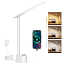 Honeywell LED Desk Lamp with USB Charging Ports, H01 Stepless Dimmable Eye Caring Sunturalux Desk Light for Office Home, Foldable Table Lamp for Bedr