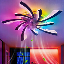 GWYAJTU RGB Ceiling Fans with Lights and Remote Control, Modern Flower Silent Light with Fan LED Dimmable, 6 Speed DC Motor Reversible Ceiling Fans w
