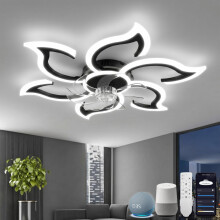 YOLEDY Smart Ceiling Light with Fan and Remote, 88cm Ceiling Fans with Lamps Compatible with Alexa and Google Home, Dimmable, Reversible DC Motor, Si