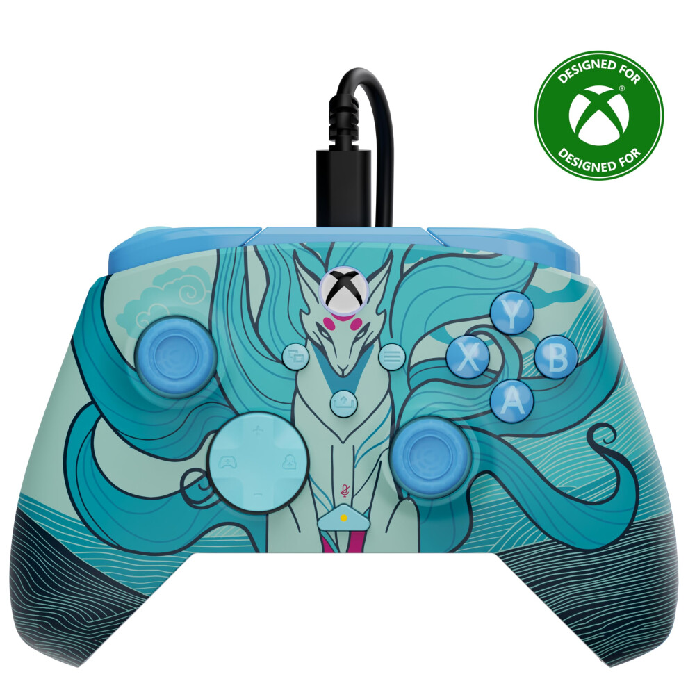 Turtle Beach Rematch Advanced Blue Kitsune Wired Gaming Controller For Xbox And Pc – Powered Glow, Remappable Buttons, Hall-Effect Hair Triggers, 8F