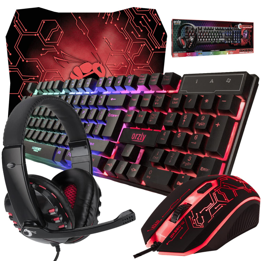 Gaming Keyboard And Mouse And Mouse Pad And Gaming Headset, Wired Led Rgb Backlight Bundle For Pc Gamers Users - 4 In 1 Gift Box Edition Hornet Rx-25 5009956118406
