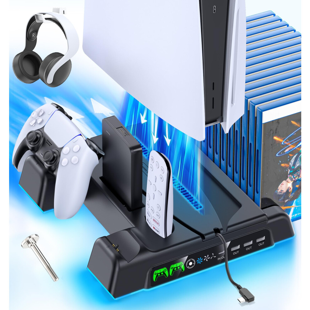Ps5/Slim/Pro Stand And Cooling Station With Led Controller Charging Station For Playstation 5 Console, Controller Charger, Cooling Stand, Ps5/Slim/Pr 5009647869792